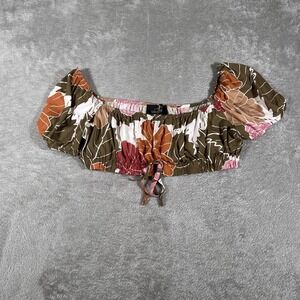 Lexbreezy Hawaii Off Shoulder Crop Top Womens 2XL Multicolor Floral Rayon‎ Boho